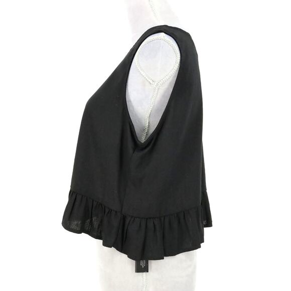 Nicole Miller Top Womens Large Black Linen Blend Ruffle Hem Blouse Resort New - Picture 13 of 14